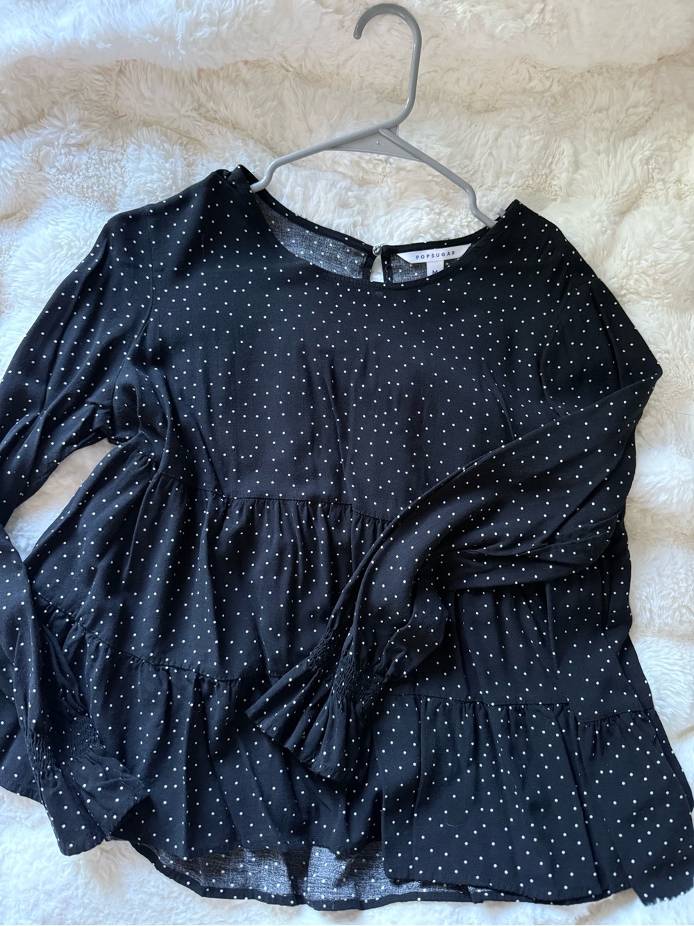 POPSUGAR Black Polka Dot Long-Sleeve Tiered Blouse